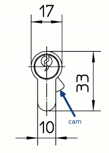 The anti-withdrawal cam protrudes outside the shape of the body when the key is extracted, thus resisting any attempts to remove the cylinder by force.