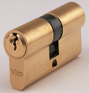 The body of a European profile cylinder is usually made up of two mirrored parts which join together at the cam. In the picture a Viro Cylinder.