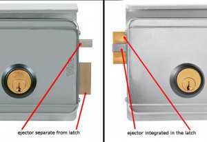 In the Viro locks, the ejector separate from the latch tolerates a greater misalignment.