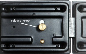 The inside knob can also be hooked from the outside, by drilling a small hole in the door.