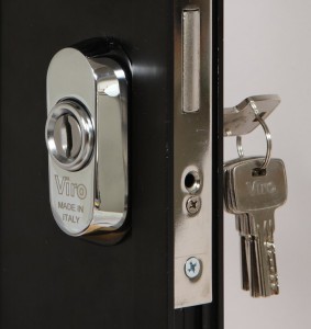 The Viro universal security escutcheon held in place by the cylinder.